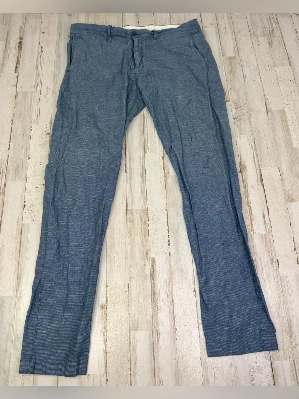 J Crew 484 Pants Mens Size 35x34 Baird McNutt Irish Linen Blend Blue Chino